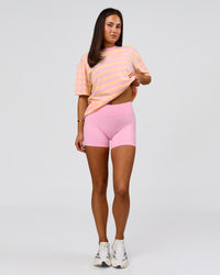 Woman wearing Go-To Shadow Stripe FLXCotton Oversized Tee - Lemon-Marshmallow | Model:Bianca | Size:S | Thumbnail Index: 2