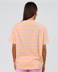 Woman wearing Go-To Shadow Stripe FLXCotton Oversized Tee - Lemon-Marshmallow | Model:Bianca | Size:S | Thumbnail Index: 5