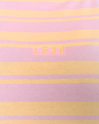 Woman wearing Go-To Shadow Stripe Long Sleeve FLXCotton Oversized Tee - Lemon-Marshmallow | Model:Bianca | Size:S | Thumbnail Index: 10