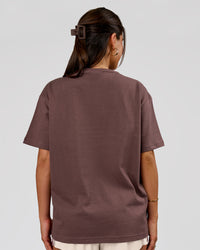 Woman wearing LSKD Fitness Club Heavyweight Oversized Tee - Cocoa Powder-Off White | Model:Bianca | Size:S | Thumbnail Index: 2