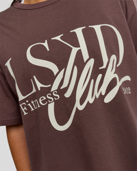Woman wearing LSKD Fitness Club Heavyweight Oversized Tee - Cocoa Powder-Off White | Model:Bianca | Size:S | Thumbnail Index: 3