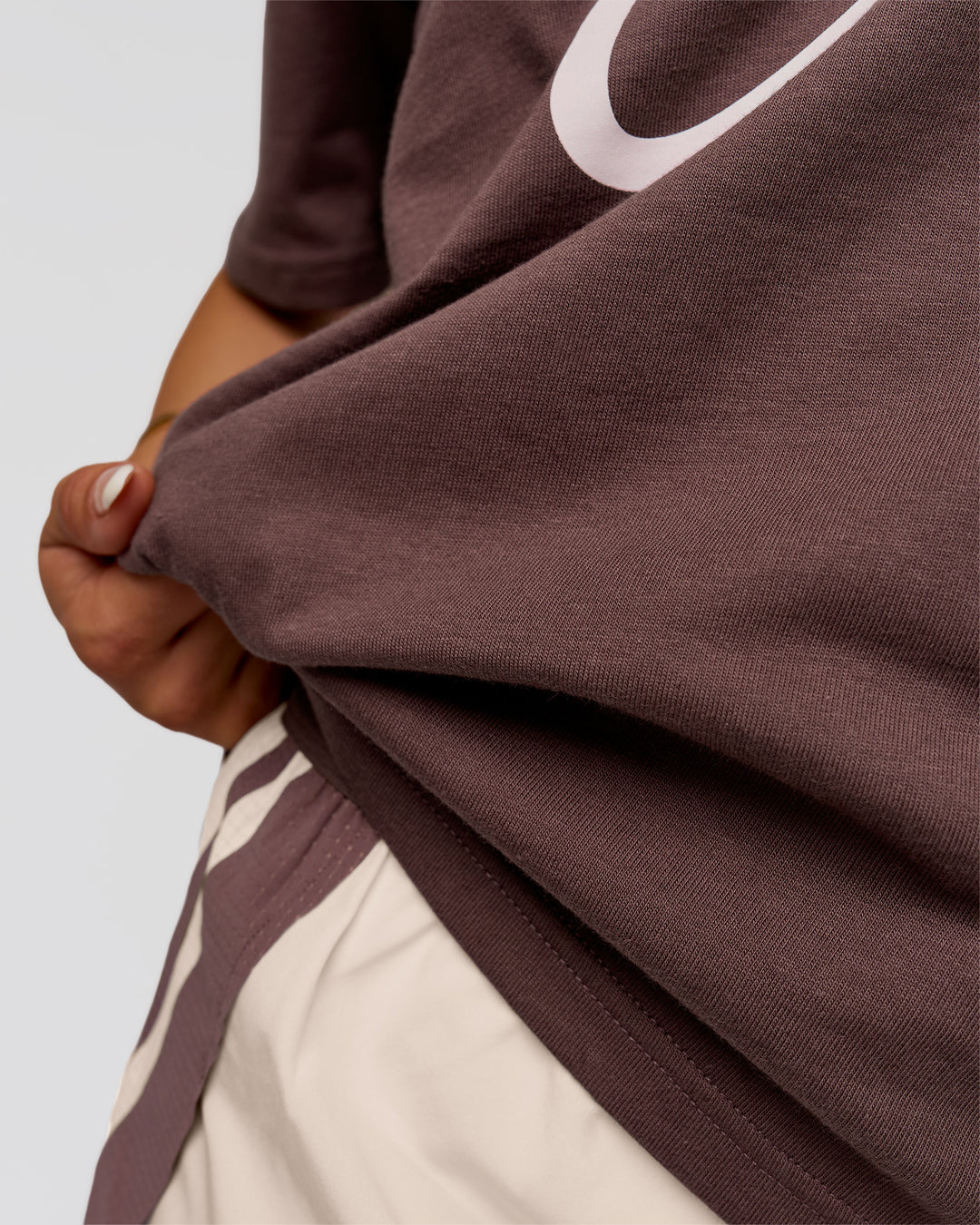 Woman wearing LSKD Fitness Club Heavyweight Oversized Tee - Cocoa Powder-Off White | Model:Bianca | Size:S - view 6