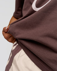 Woman wearing LSKD Fitness Club Heavyweight Oversized Tee - Cocoa Powder-Off White | Model:Bianca | Size:S | Thumbnail Index: 5