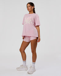 Woman wearing LSKD Fitness Club Heavyweight Oversized Tee - Marshmallow-Off White | Model:Bianca | Size:S | Thumbnail Index: 5