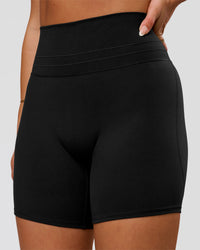 Woman wearing Luxe V-Contour High-Rise 6" Short - Black | Model:Bianca | Size:S | Thumbnail Index: 0