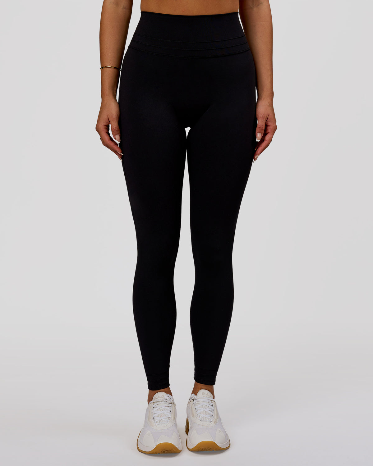 Woman wearing Luxe V-Contour High-Rise Full Length Legging - Black | Model:Bianca | Size:S