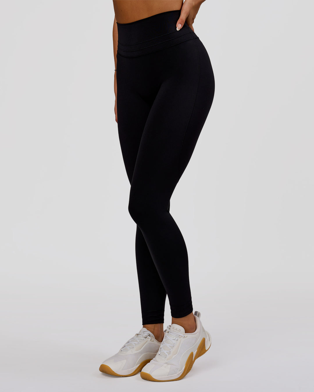 Woman wearing Luxe V-Contour High-Rise Full Length Legging - Black | Model:Bianca | Size:S - view 4