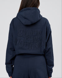 Woman wearing MVP Elite French Terry Hoodie - Future Navy | Model:Bianca | Size:S | Thumbnail Index: 0