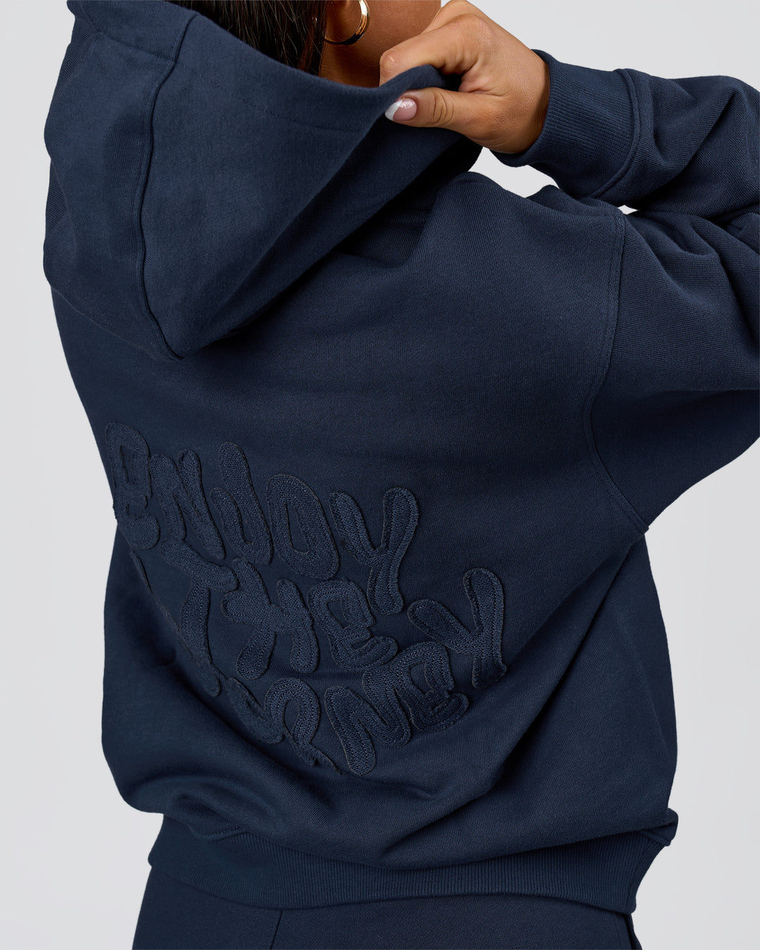 Woman wearing MVP Elite French Terry Hoodie - Future Navy | Model:Bianca | Size:S - view 8