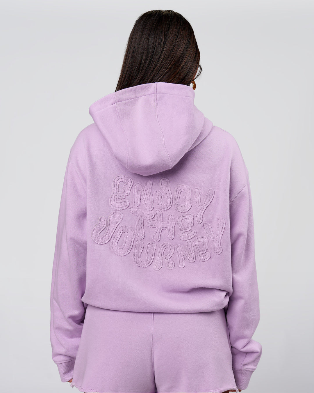 Woman wearing MVP Elite French Terry Hoodie - Pale Lilac | Model:Bianca | Size:S - view 3