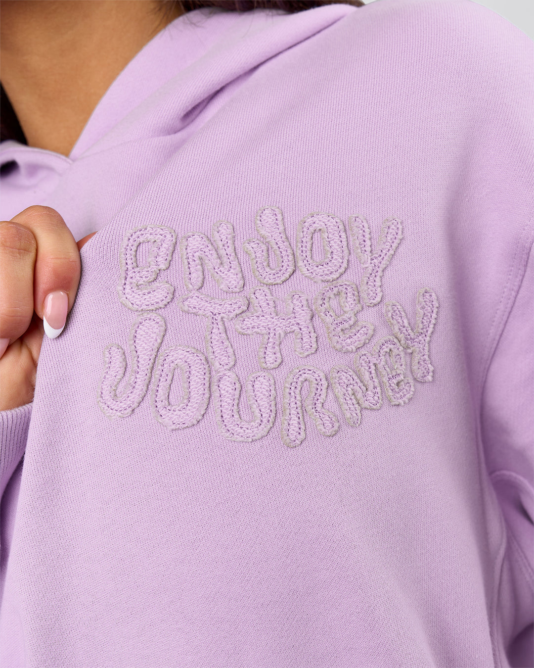 Woman wearing MVP Elite French Terry Hoodie - Pale Lilac | Model:Bianca | Size:S - view 9