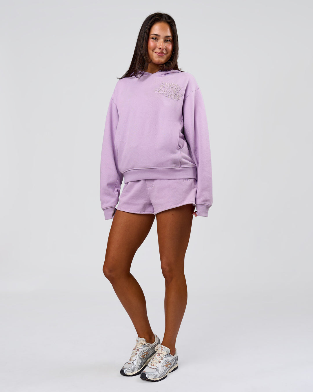 Woman wearing MVP Elite French Terry Hoodie - Pale Lilac | Model:Bianca | Size:S - view 15
