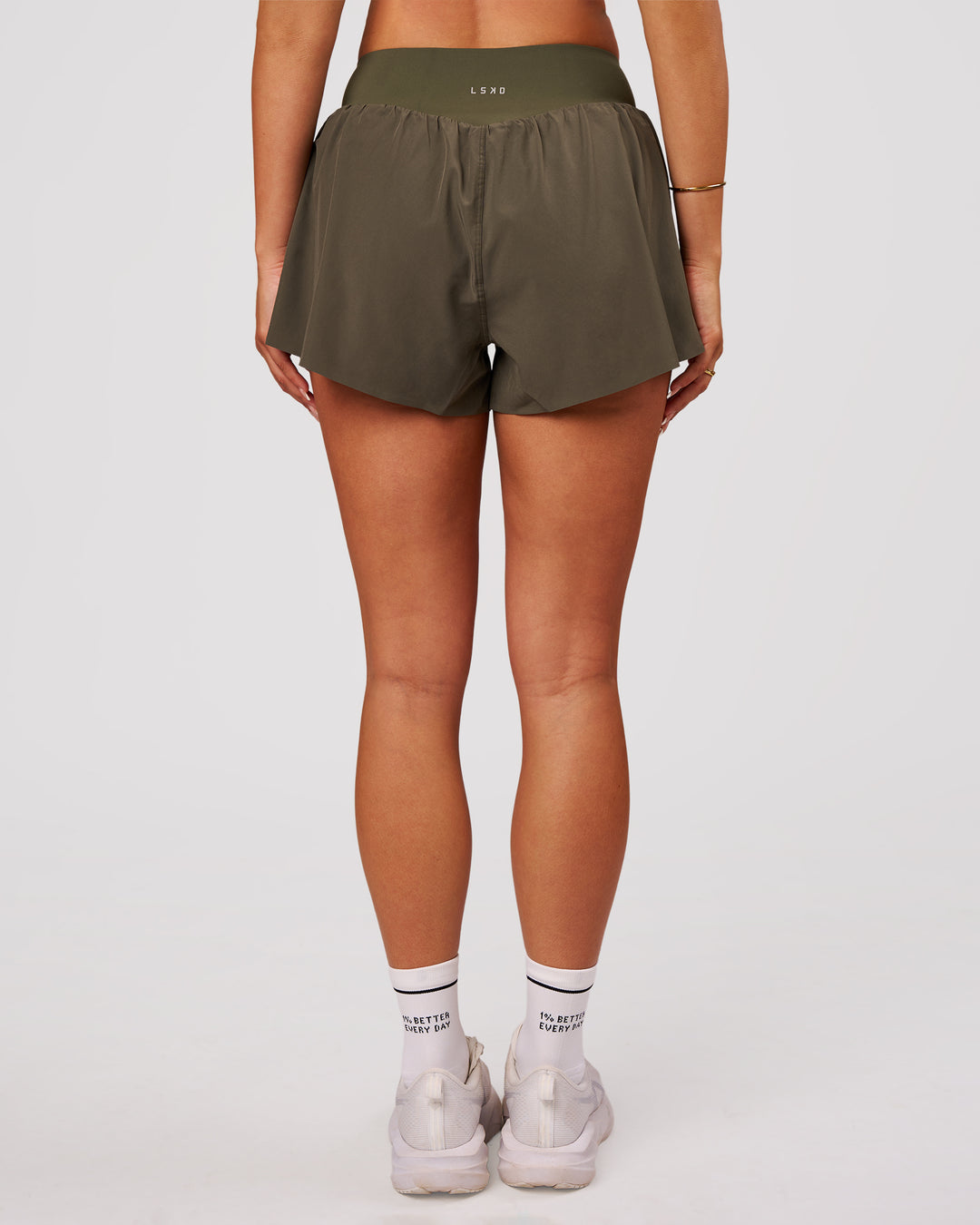 Woman wearing Pacer 3" Run Short - Pure Olive | Model:Bianca | Size:S - view 6