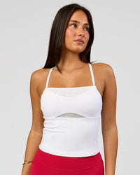Woman wearing Podium Mesh Shelf Bra Tank - White | Model:Bianca | Size:S | Thumbnail Index: 5
