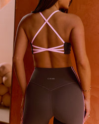 Woman wearing Stellar Sports Bra - Hot Chocolate-Pink Rose | Model:Bianca | Size:S | Thumbnail Index: 0