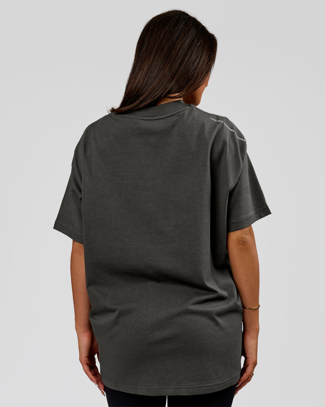 Woman wearing Strata Heavyweight Oversized Tee - Onyx | Model:Bianca | Size:S - view 10