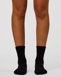 Woman wearing Script Quarter Socks 3 Pack 2.0 - Black-Grey-White | Model:Charli | Size:S