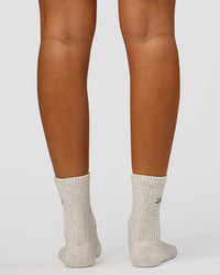 Woman wearing Script Quarter Socks 3 Pack 2.0 - Black-Grey-White | Model:Charli | Size:S