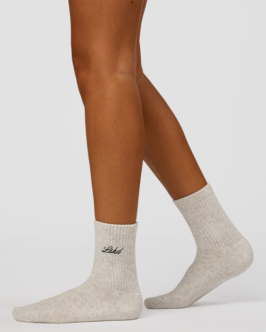 Woman wearing Script Quarter Socks 3 Pack 2.0 - Black-Grey-White | Model:Charli | Size:S