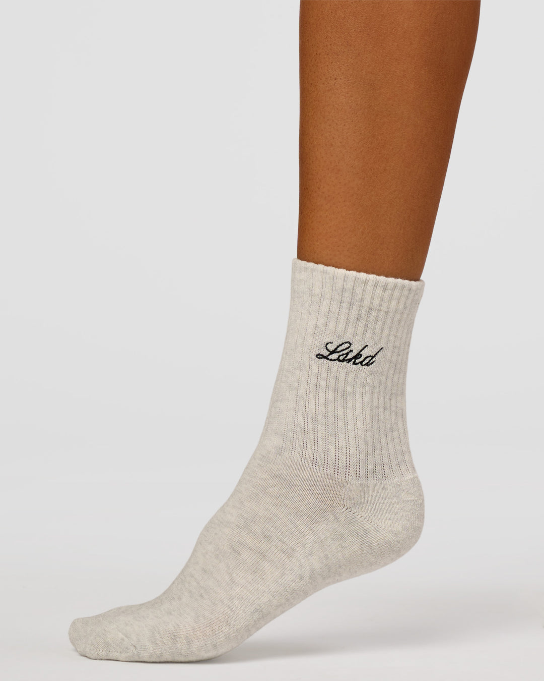Woman wearing Script Quarter Socks 3 Pack 2.0 - Black-Grey-White | Model:Charli | Size:S