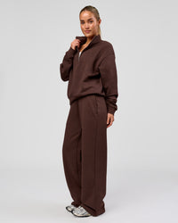 Woman wearing Go-To Wide Leg Track Pant - Hot Chocolate | Model:Issy | Size:S