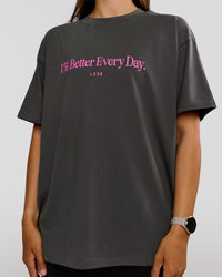 Woman wearing VS6 1% Better Fathers Day FLXCotton Oversized Tee - Dark Storm | Model:Jess | Size:S | Thumbnail Index: 9