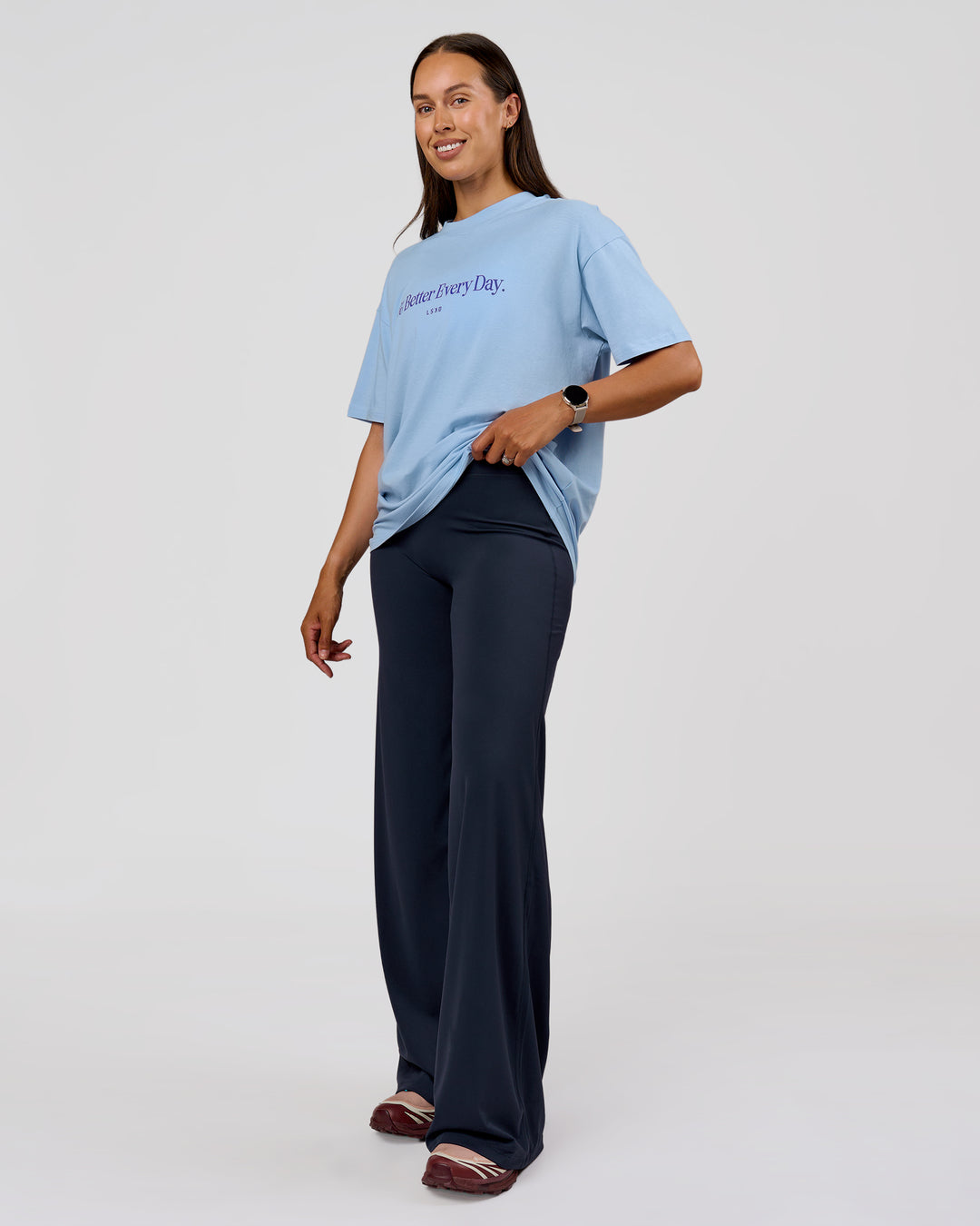 Woman wearing VS6 1% Better Fathers Day FLXCotton Oversized Tee - Open Air | Model:Jess | Size:S - view 15