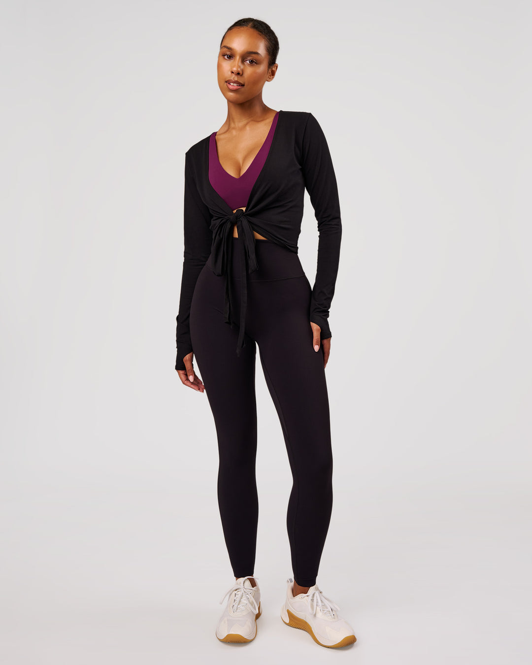 Woman wearing All Day Wrap FLXCotton Long Sleeve Top - Black | Model:Jordan | Size:S - view 9