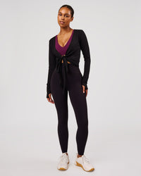 Woman wearing All Day Wrap FLXCotton Long Sleeve Top - Black | Model:Jordan | Size:S | Thumbnail Index: 8