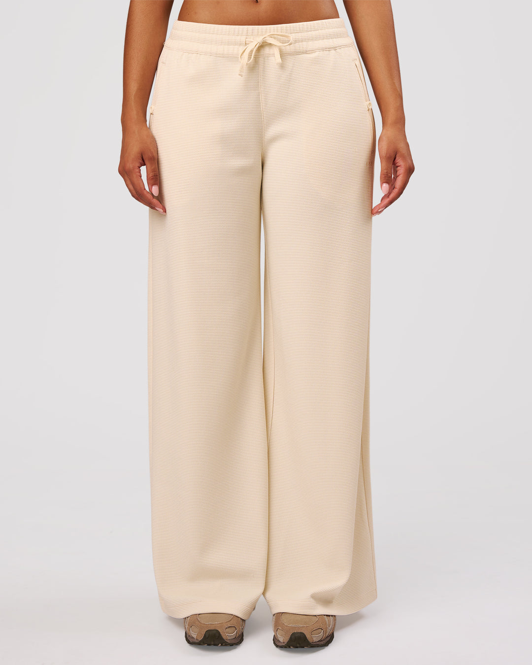Woman wearing CloudWaffle Wide Leg Pants - Vanilla Bean | Model:Jordan | Size:S - view 5
