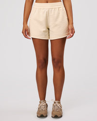 Woman wearing CloudWaffle Wide Leg Shorts - Vanilla Bean | Model:Jordan | Size:S | Thumbnail Index: 2