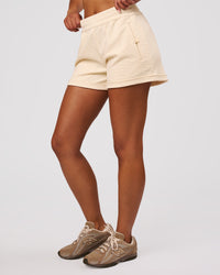 Woman wearing CloudWaffle Wide Leg Shorts - Vanilla Bean | Model:Jordan | Size:S | Thumbnail Index: 5
