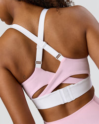 Woman wearing Elevated Accelerate Sports Bra - Cocoa Powder-Marshmallow-White | Model:Jordan | Size:S | Thumbnail Index: 1