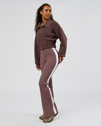 Woman wearing Fierce Knitted Cardigan - Cocoa Powder-White | Model:Jordan | Size:S | Thumbnail Index: 2