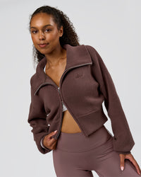 Woman wearing Fierce Knitted Cardigan - Cocoa Powder-White | Model:Jordan | Size:S | Thumbnail Index: 10