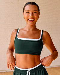Woman wearing Balance Sports Bra - Midnight Green-White | Model:Meg | Size:S | Thumbnail Index: 9