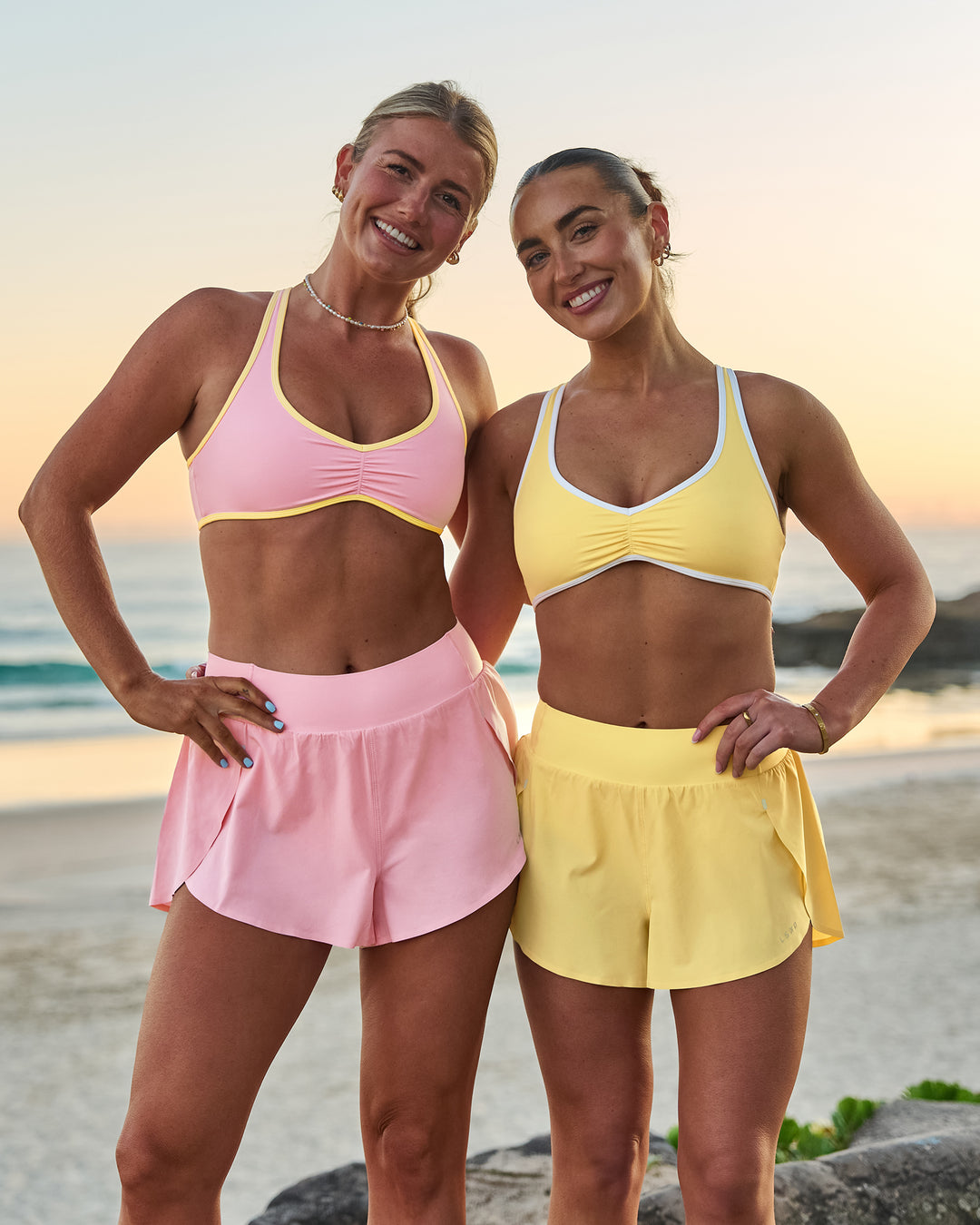Woman wearing Luminous Sports Bra - Pink Rose-Lemon | Model:Millie | Size:S - view 7