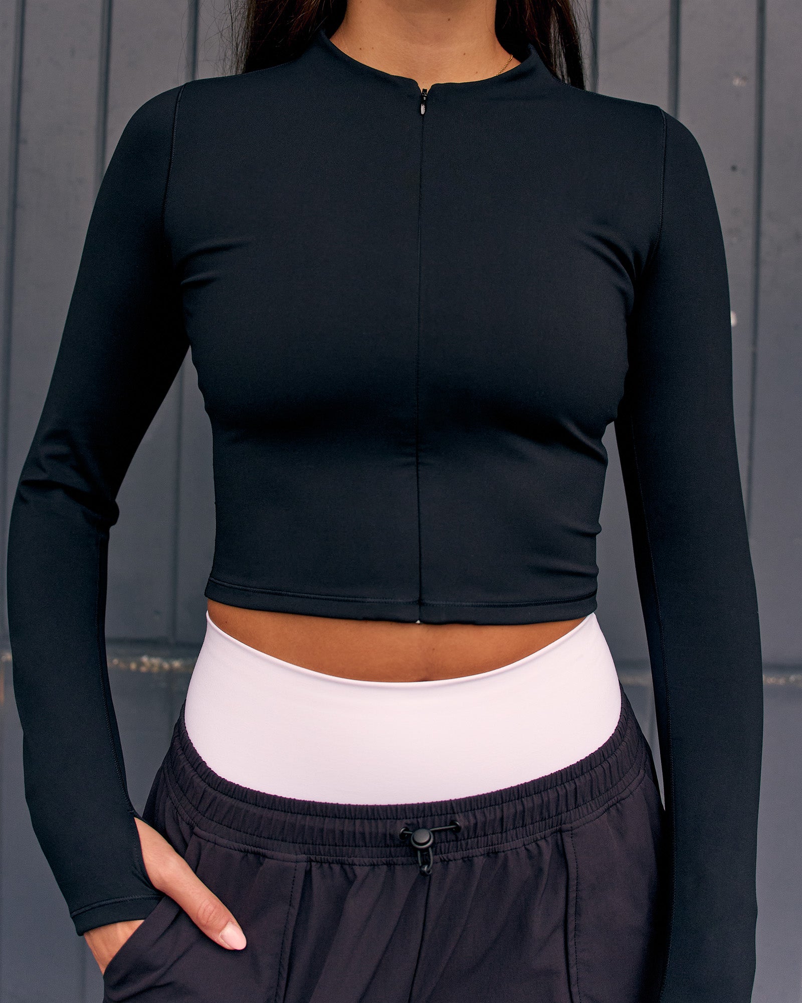 Sculpt Full Zip Long Sleeve Top - Black | LSKD