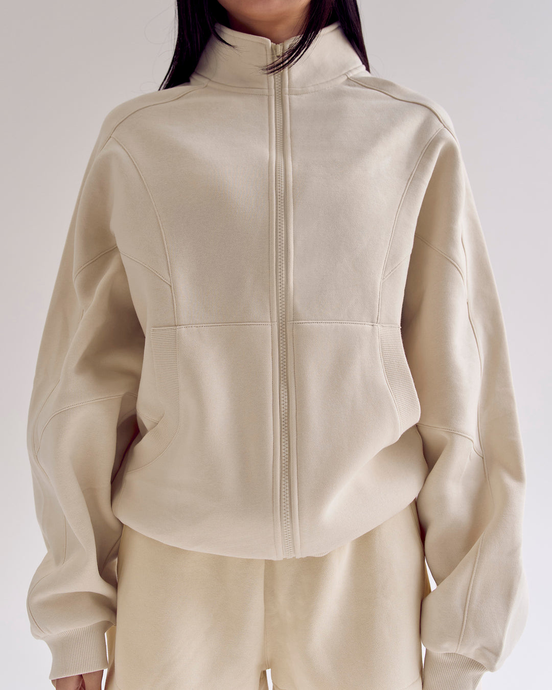 Woman wearing Bree Oversized Fleece Zip Thru - Vanilla Bean | Model:Rianna | Size:S - view 15