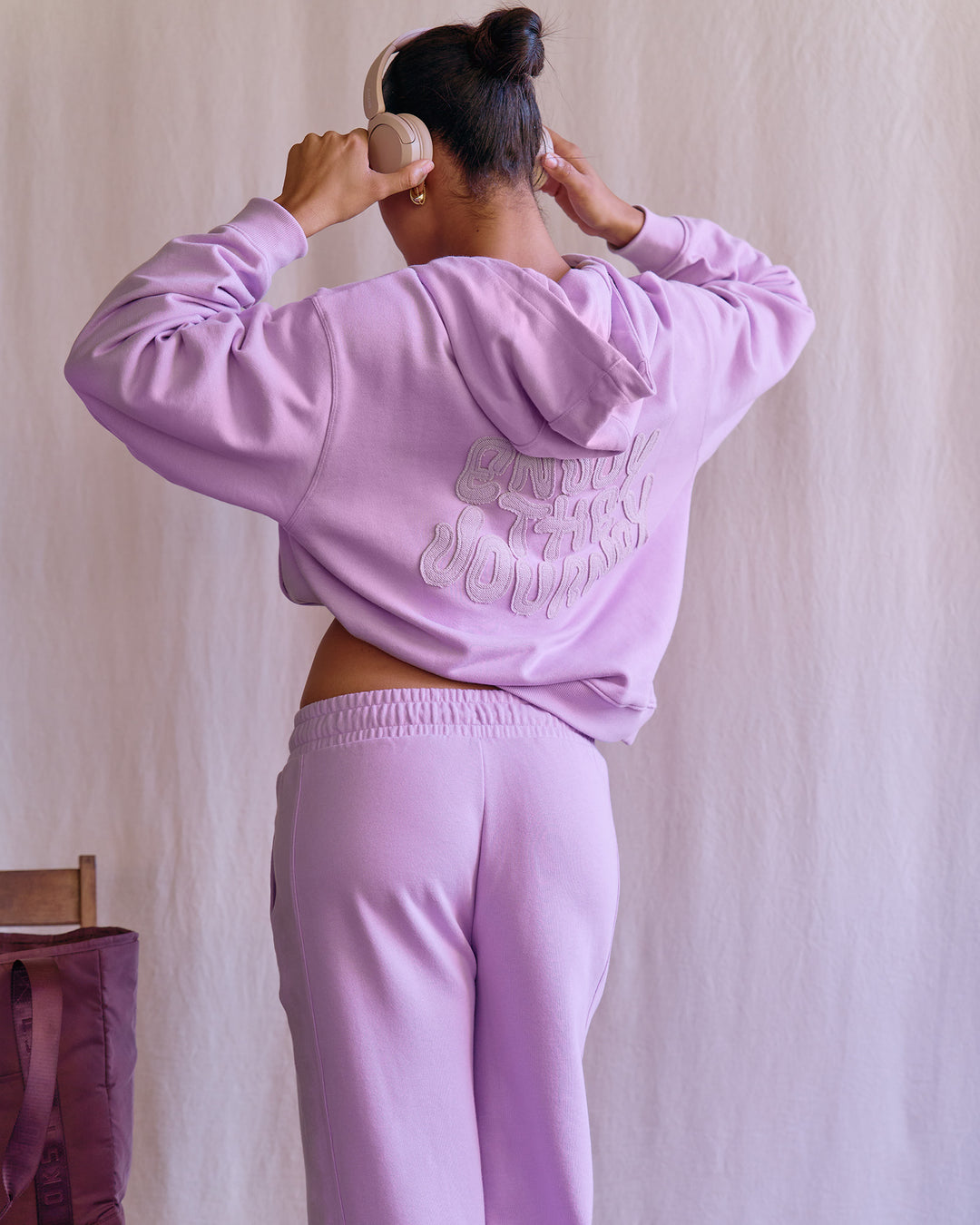 Woman wearing MVP Elite French Terry Hoodie - Pale Lilac | Model:Rosie | Size:S - view 7
