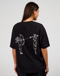 Woman wearing Andrew J. Steel x LSKD Heavyweight Boxed Tee - Black | Model:Bianca | Size:XS | Thumbnail Index: 11