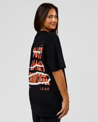 Woman wearing Coffee Run FLXCotton Oversized Tee - Black-Ultra Orange | Model:Bianca | Size:XS | Thumbnail Index: 13