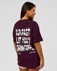 Woman wearing Coffee Run FLXCotton Oversized Tee - Cherry Lacquer-Black | Model:Bianca | Size:XS | Thumbnail Index: 11