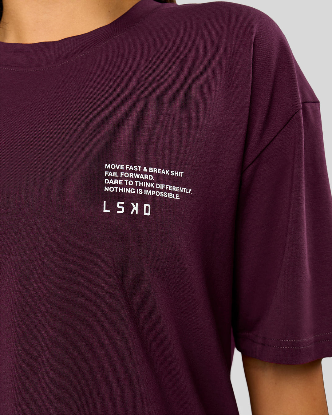 Woman wearing Coffee Run FLXCotton Oversized Tee - Cherry Lacquer-Black | Model:Bianca | Size:XS - view 18