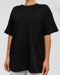 Woman wearing Tonal Legacy Heavyweight Oversized Tee - Black-Black | Model:Bianca | Size:XS | Thumbnail Index: 8