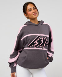Woman wearing Vibe Oversized Hoodie - Duskstone-Marshmallow | Model:Bianca | Size:XS | Thumbnail Index: 2