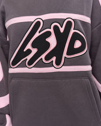 Woman wearing Vibe Oversized Hoodie - Duskstone-Marshmallow | Model:Bianca | Size:XS | Thumbnail Index: 5