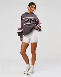 Woman wearing Vibe Oversized Hoodie - Duskstone-Marshmallow | Model:Bianca | Size:XS | Thumbnail Index: 8