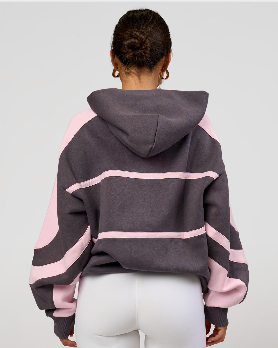 Woman wearing Vibe Oversized Hoodie - Duskstone-Marshmallow | Model:Bianca | Size:XS - view 16