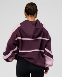 Woman wearing Vibe Oversized Hoodie - Midnight Plum-Marshmallow | Model:Bianca | Size:XS | Thumbnail Index: 4